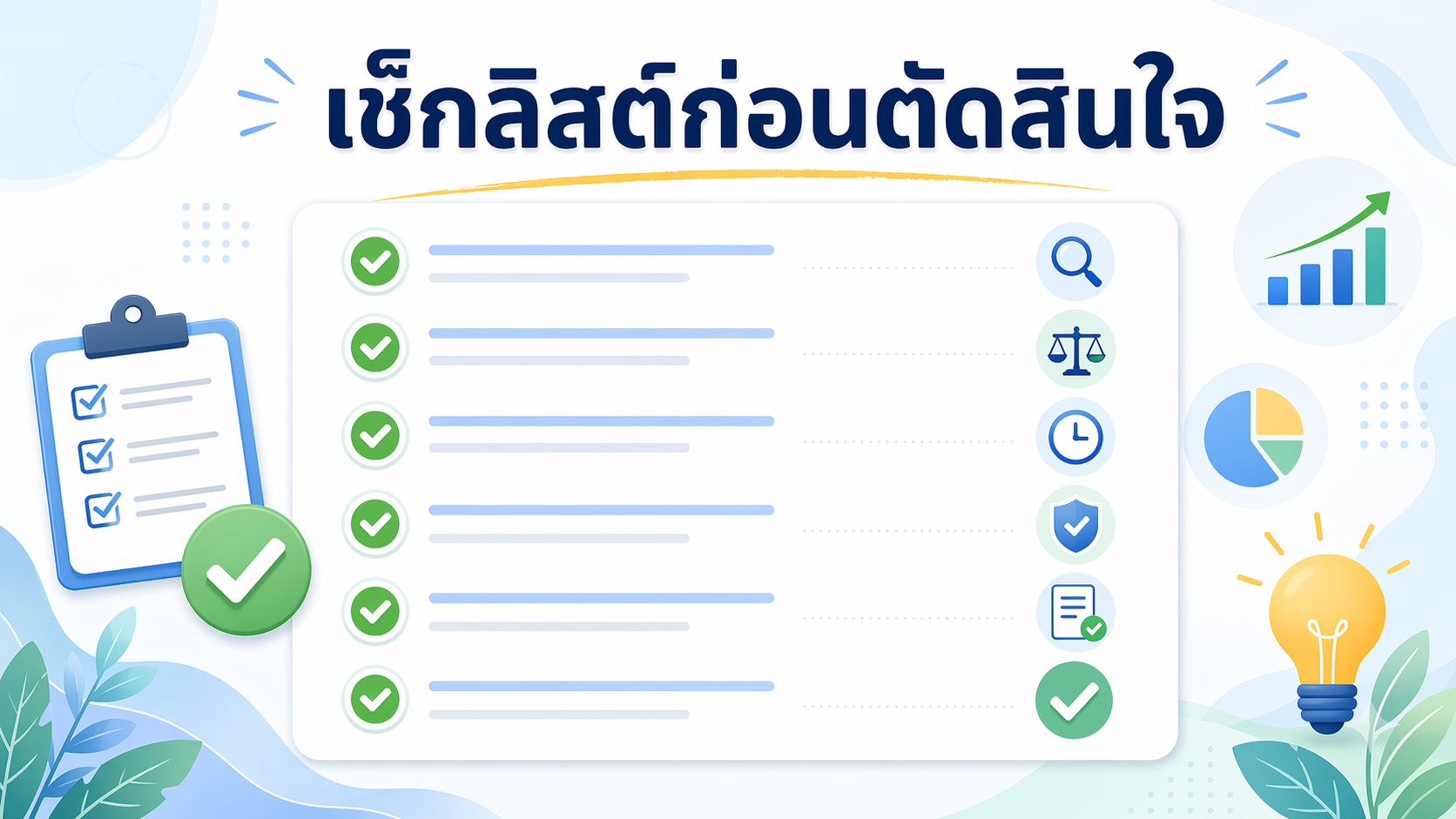 ภาพประกอบอินโฟกราฟิก เช็กลิสต์ก่อนตัดสินใจ